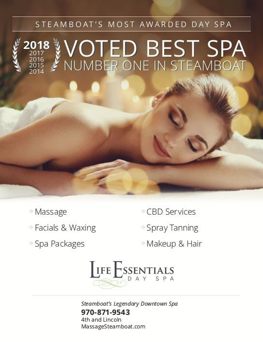 Explore Steamboat ad design for Life Essentials Day Spa: