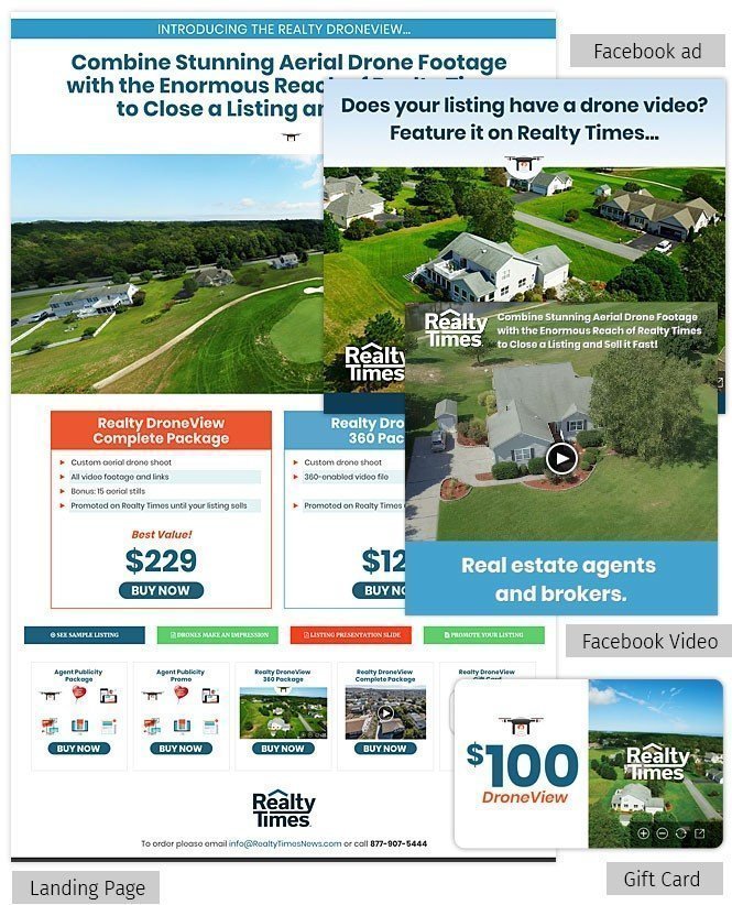 Facebook ad, Video, Gift Card and Landing Page Design for DroneView