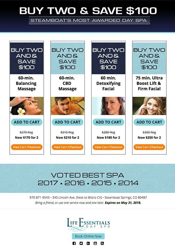 Landing Page Design for Life Essentials Day Spa