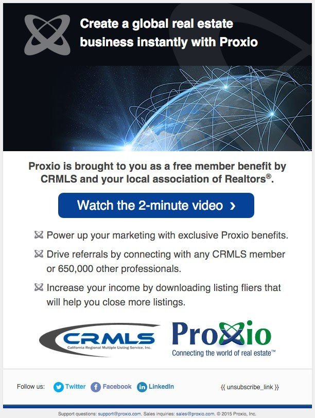 Email Design for Proxio Showcase and CRMLS