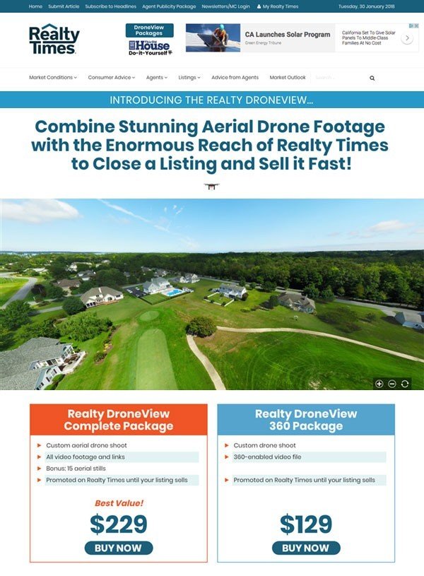 DroneView Landing Page for Realty Times